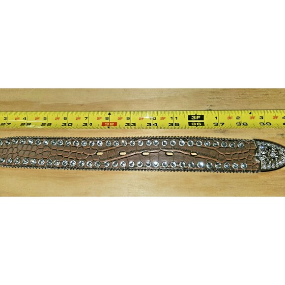 Blazin Roxx Scallop Croc Concho brown Belt Silver Rhinestone Bling Rodeo Size M - Picture 8 of 8